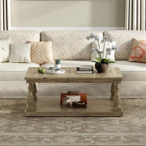 Rustic Floor Shelf Coffee Table with Storage,Solid Pine Wood (As same As WF287269AAD)
