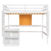 Full size Loft Bed with Desk and Writing Board, Wooden Loft Bed with Desk & 2 Drawers Cabinet- White